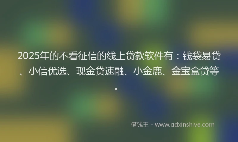 2025年的不看征信的线上贷款软件有：钱袋易贷、小信优选、现金贷速融、小金鹿、金宝盒贷等。
