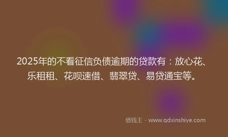 2025年的不看征信负债逾期的贷款有：放心花、乐租租、花呗速借、翡翠贷、易贷通宝等。