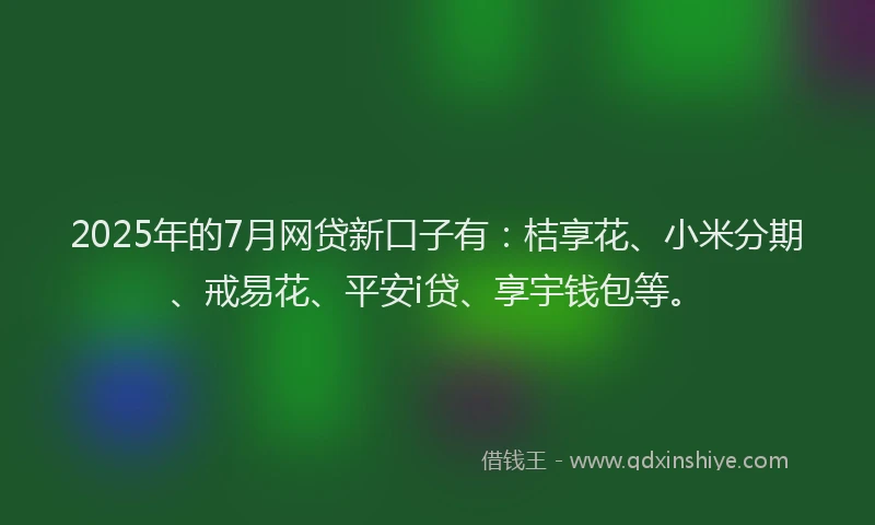 2025年的7月网贷新口子有：桔享花、小米分期、戒易花、平安i贷、享宇钱包等。