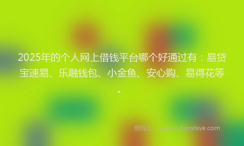 2025年的个人网上借钱平台哪个好通过有：易贷宝速易、乐融钱包、小金鱼、安心购、易得花等。