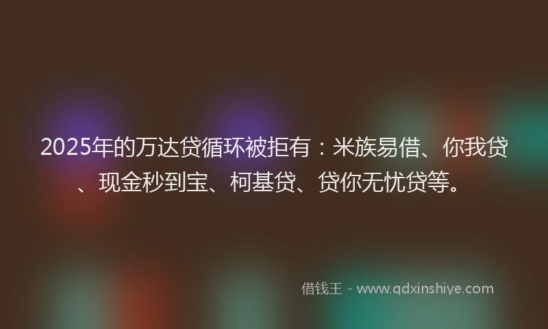 2025年的万达贷循环被拒有：米族易借、你我贷、现金秒到宝、柯基贷、贷你无忧贷等。