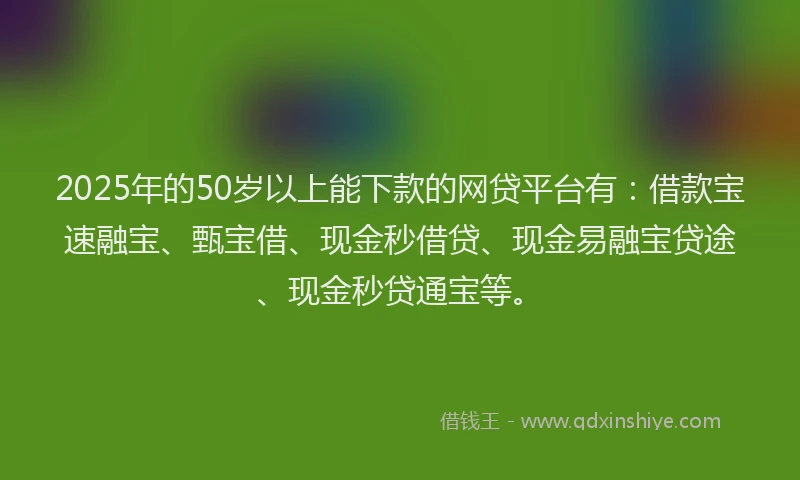 2025年的50岁以上能下款的网贷平台有：借款宝速融宝、甄宝借、现金秒借贷、现金易融宝贷途、现金秒贷通宝等。