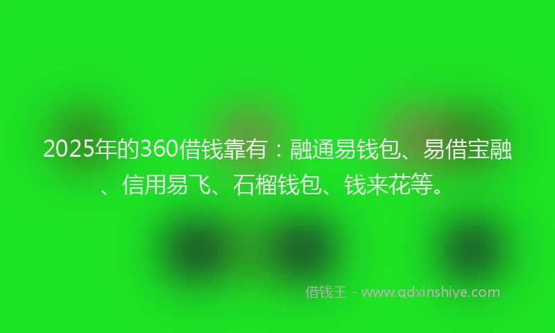 2025年的360借钱靠有：融通易钱包、易借宝融、信用易飞、石榴钱包、钱来花等。