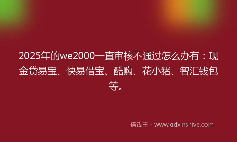 2025年的we2000一直审核不通过怎么办有：现金贷易宝、快易借宝、酷购、花小猪、智汇钱包等。