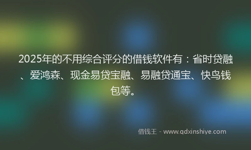 2025年的不用综合评分的借钱软件有：省时贷融、爱鸿森、现金易贷宝融、易融贷通宝、快鸟钱包等。