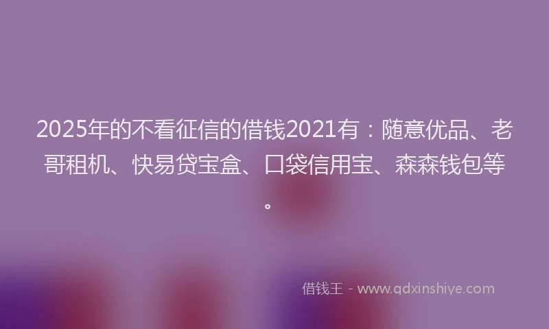 2025年的不看征信的借钱2021有：随意优品、老哥租机、快易贷宝盒、口袋信用宝、森森钱包等。