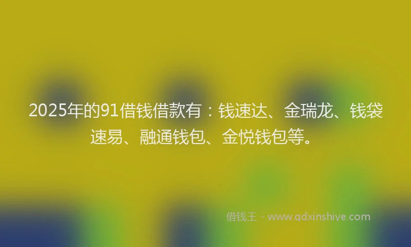 2025年的91借钱借款有：钱速达、金瑞龙、钱袋速易、融通钱包、金悦钱包等。