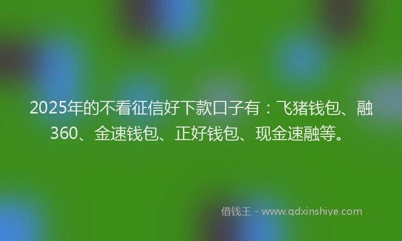 2025年的不看征信好下款口子有：飞猪钱包、融360、金速钱包、正好钱包、现金速融等。