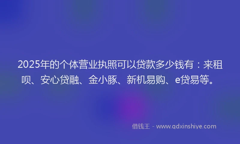2025年的个体营业执照可以贷款多少钱有：来租呗、安心贷融、金小豚、新机易购、e贷易等。