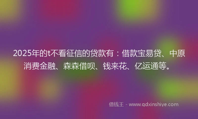 2025年的t不看征信的贷款有：借款宝易贷、中原消费金融、森森借呗、钱来花、亿运通等。