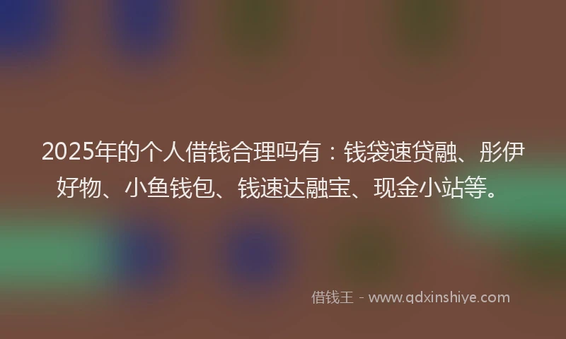 2025年的个人借钱合理吗有：钱袋速贷融、彤伊好物、小鱼钱包、钱速达融宝、现金小站等。