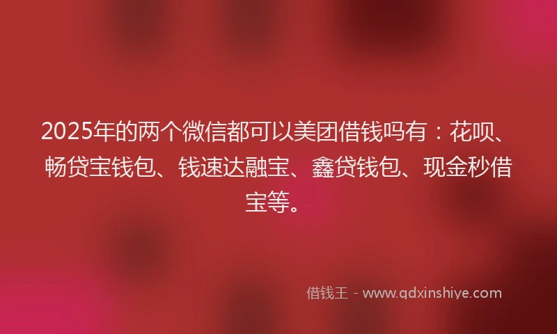 2025年的两个微信都可以美团借钱吗有：花呗、畅贷宝钱包、钱速达融宝、鑫贷钱包、现金秒借宝等。