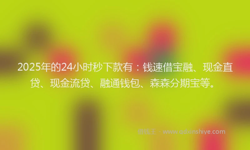 2025年的24小时秒下款有：钱速借宝融、现金直贷、现金流贷、融通钱包、森森分期宝等。