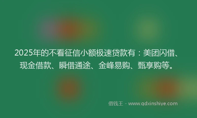 2025年的不看征信小额极速贷款有：美团闪借、现金借款、瞬借通途、金峰易购、甄享购等。