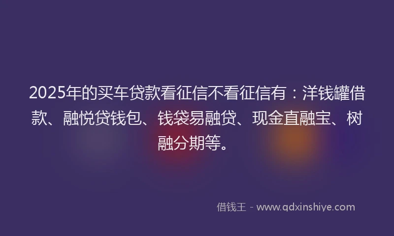 2025年的买车贷款看征信不看征信有：洋钱罐借款、融悦贷钱包、钱袋易融贷、现金直融宝、树融分期等。