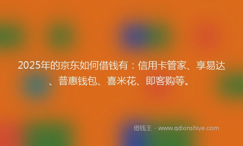 2025年的京东如何借钱有：信用卡管家、享易达、普惠钱包、喜米花、即客购等。