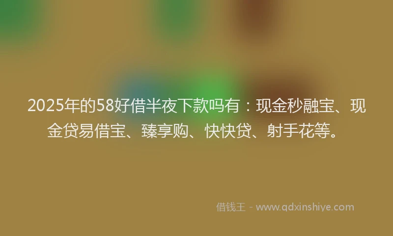 2025年的58好借半夜下款吗有：现金秒融宝、现金贷易借宝、臻享购、快快贷、射手花等。