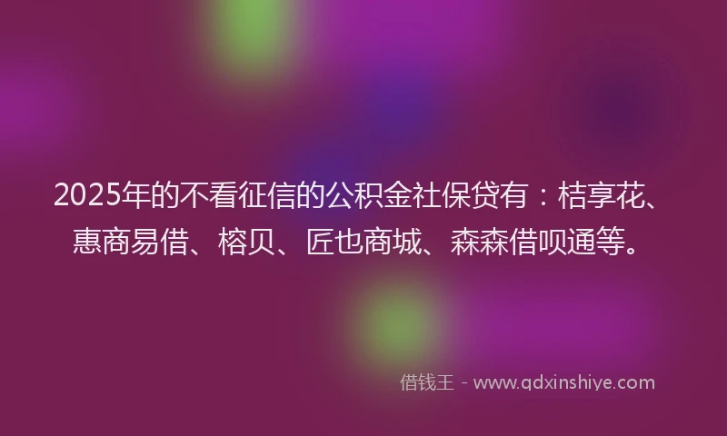 2025年的不看征信的公积金社保贷有：桔享花、惠商易借、榕贝、匠也商城、森森借呗通等。