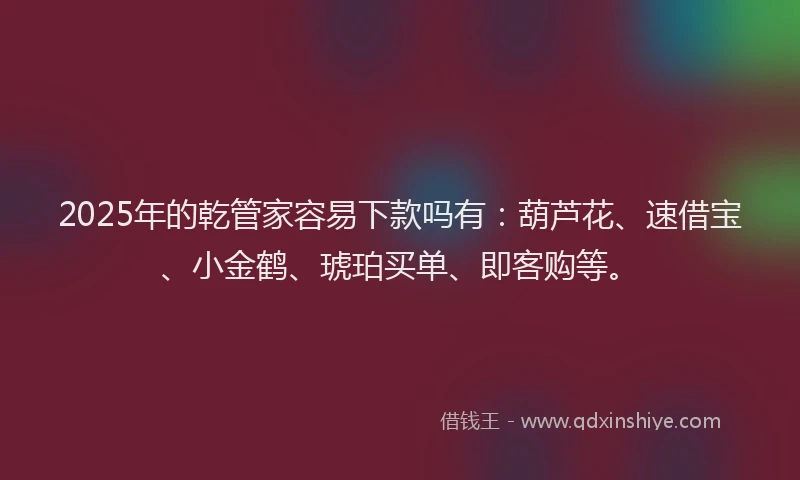 2025年的乾管家容易下款吗有：葫芦花、速借宝、小金鹤、琥珀买单、即客购等。