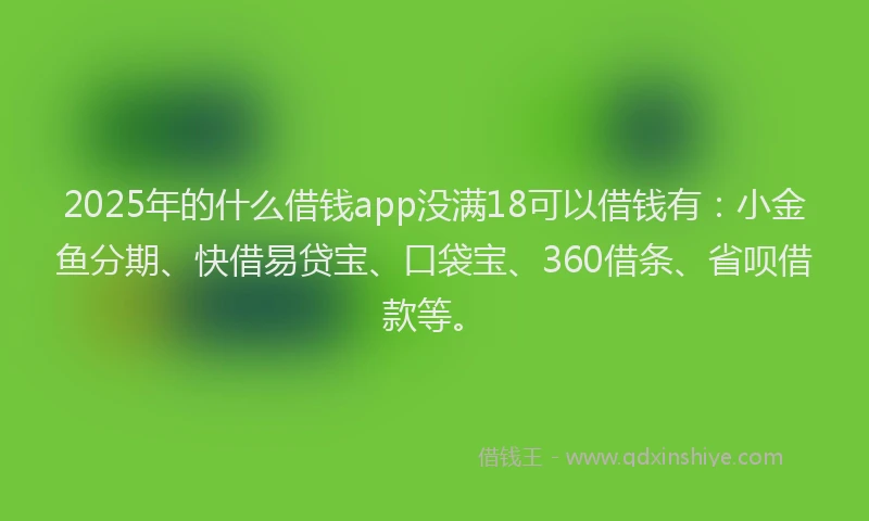2025年的什么借钱app没满18可以借钱有：小金鱼分期、快借易贷宝、口袋宝、360借条、省呗借款等。