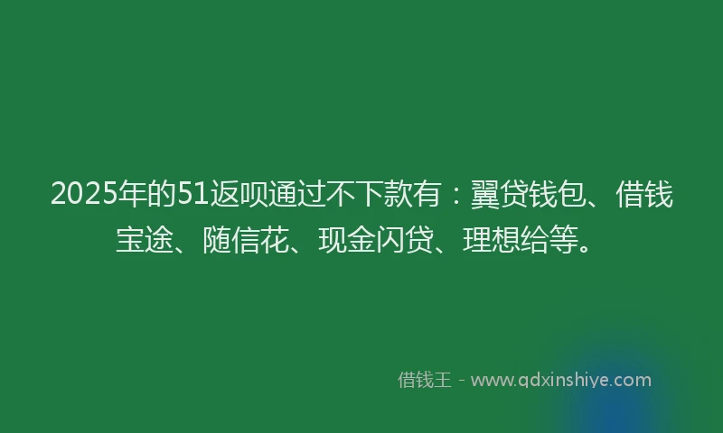 2025年的51返呗通过不下款有：翼贷钱包、借钱宝途、随信花、现金闪贷、理想给等。