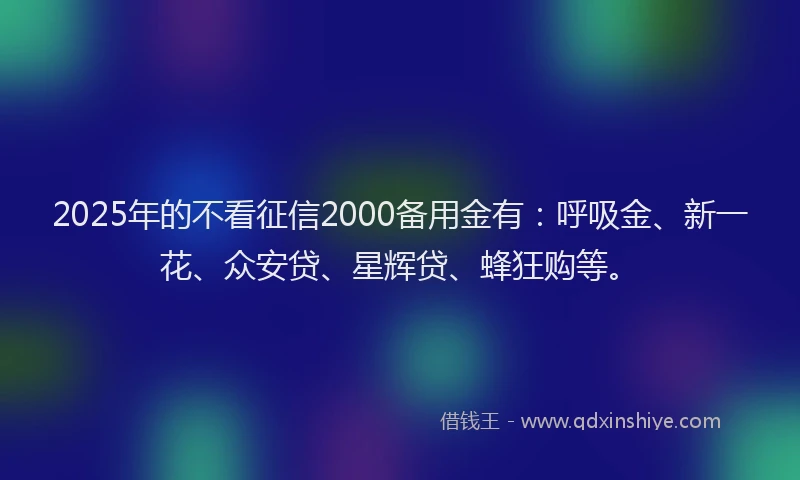 2025年的不看征信2000备用金有：呼吸金、新一花、众安贷、星辉贷、蜂狂购等。