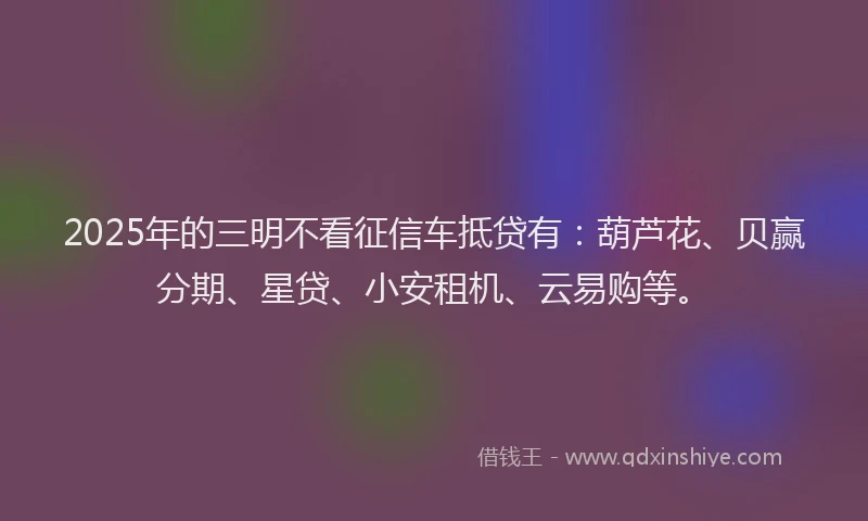 2025年的三明不看征信车抵贷有：葫芦花、贝赢分期、星贷、小安租机、云易购等。