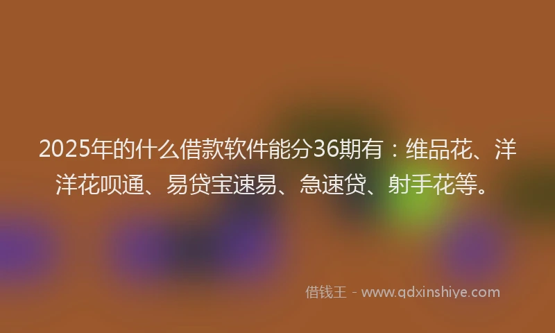 2025年的什么借款软件能分36期有:维品花、洋洋花呗通、易贷宝速易、急速贷、射手花等。