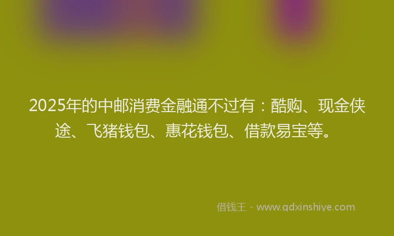 2025年的中邮消费金融通不过有：酷购、现金侠途、飞猪钱包、惠花钱包、借款易宝等。