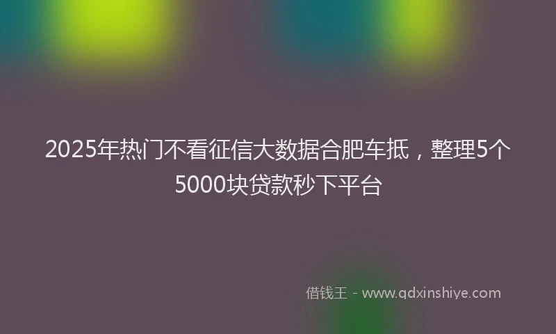 2025年热门不看征信大数据合肥车抵，整理5个5000块贷款秒下平台