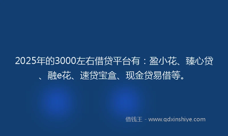 2025年的3000左右借贷平台有：盈小花、臻心贷、融e花、速贷宝盒、现金贷易借等。