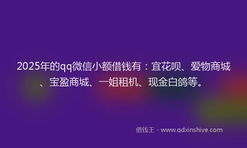 2025年的qq微信小额借钱有：宜花呗、爱物商城、宝盈商城、一姐租机、现金白鸽等。