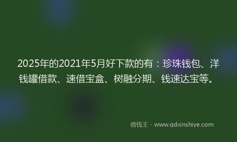 2025年的2021年5月好下款的有：珍珠钱包、洋钱罐借款、速借宝盒、树融分期、钱速达宝等。
