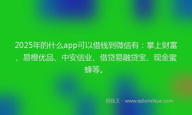 2025年的什么app可以借钱到微信有：掌上财富、易橙优品、中安信业、借贷易融贷宝、现金蜜蜂等。