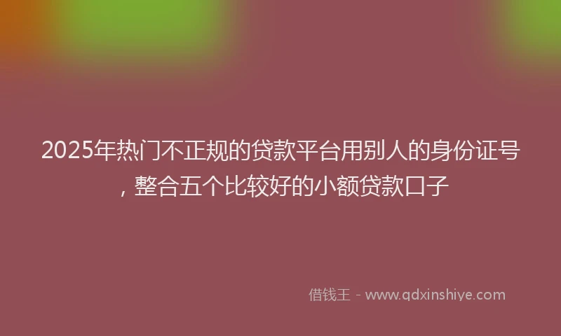 2025年热门不正规的贷款平台用别人的身份证号，整合五个比较好的小额贷款口子