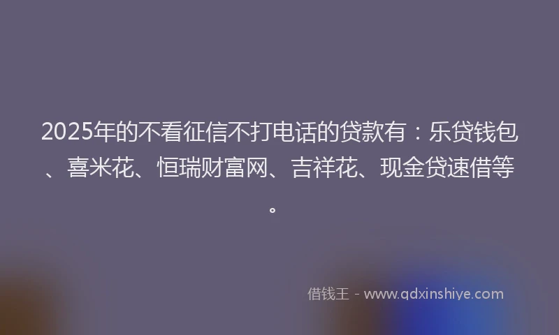 2025年的不看征信不打电话的贷款有：乐贷钱包、喜米花、恒瑞财富网、吉祥花、现金贷速借等。