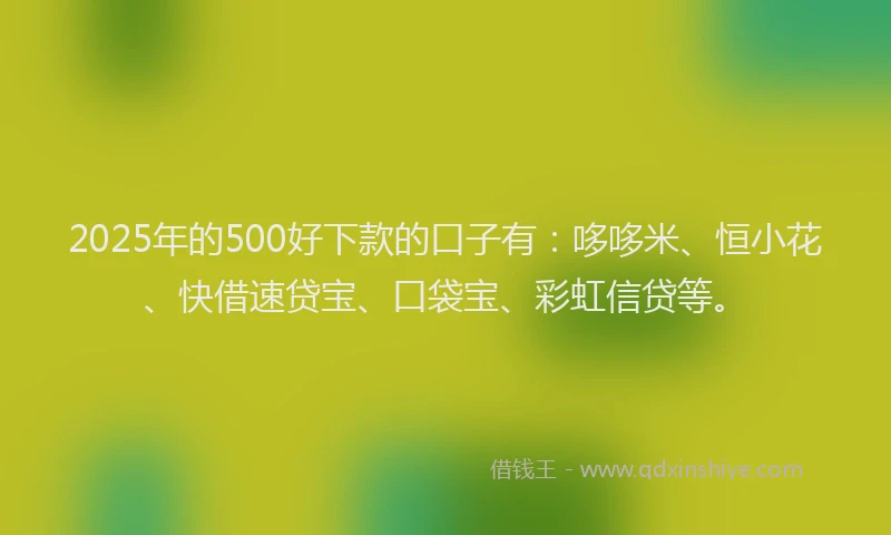 2025年的500好下款的口子有：哆哆米、恒小花、快借速贷宝、口袋宝、彩虹信贷等。