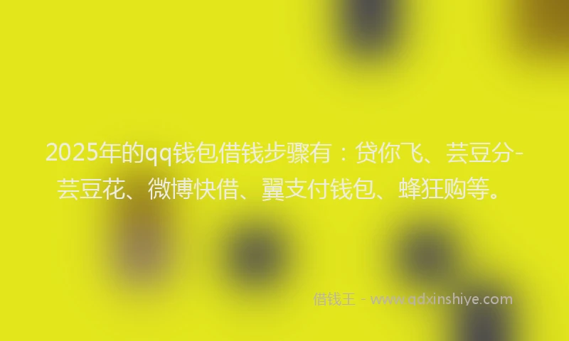 2025年的qq钱包借钱步骤有：贷你飞、芸豆分-芸豆花、微博快借、翼支付钱包、蜂狂购等。