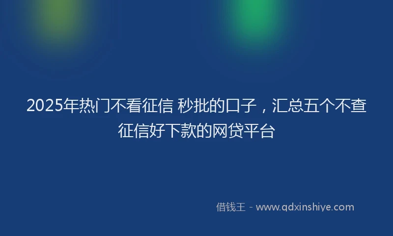 2025年热门不看征信 秒批的口子，汇总五个不查征信好下款的网贷平台