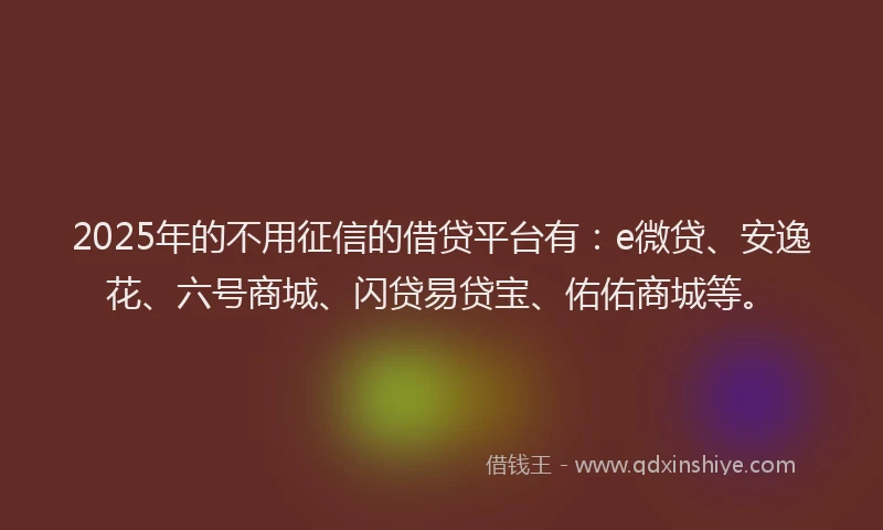 2025年的不用征信的借贷平台有：e微贷、安逸花、六号商城、闪贷易贷宝、佑佑商城等。
