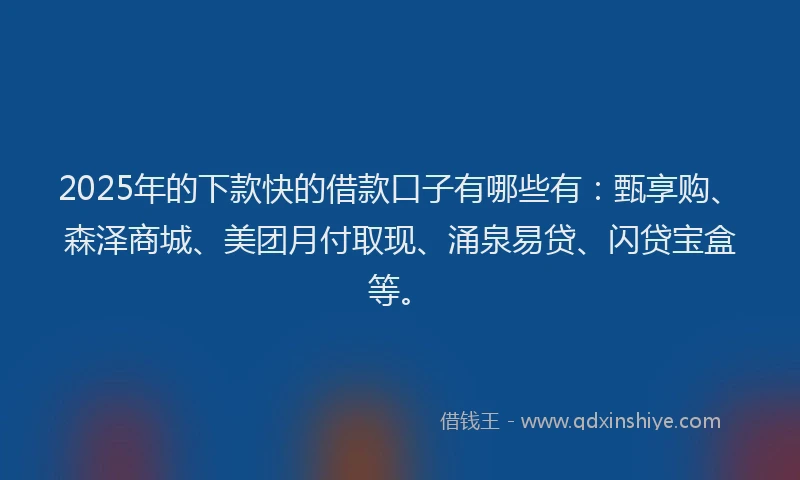 2025年的下款快的借款口子有哪些有：甄享购、森泽商城、美团月付取现、涌泉易贷、闪贷宝盒等。