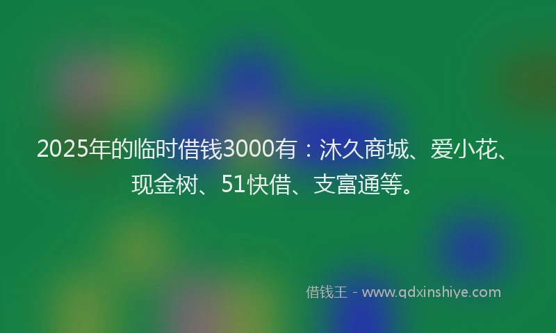 2025年的临时借钱3000有：沐久商城、爱小花、现金树、51快借、支富通等。