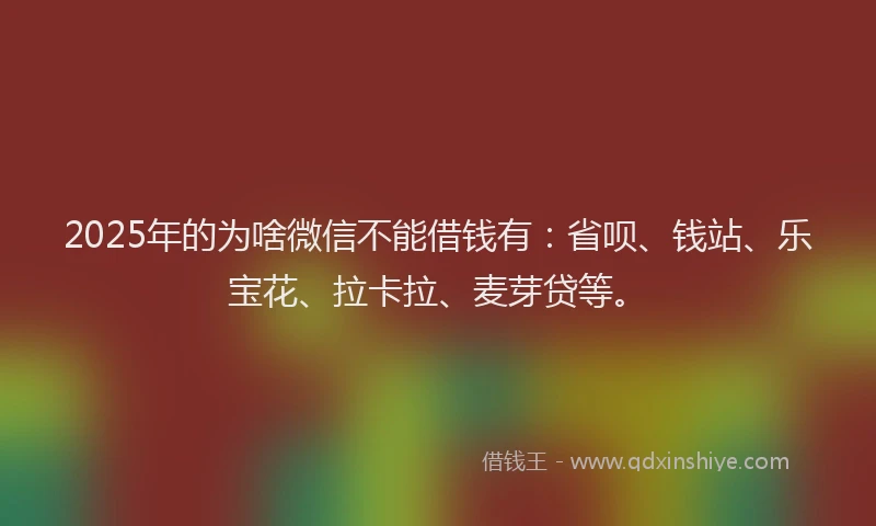 2025年的为啥微信不能借钱有：省呗、钱站、乐宝花、拉卡拉、麦芽贷等。