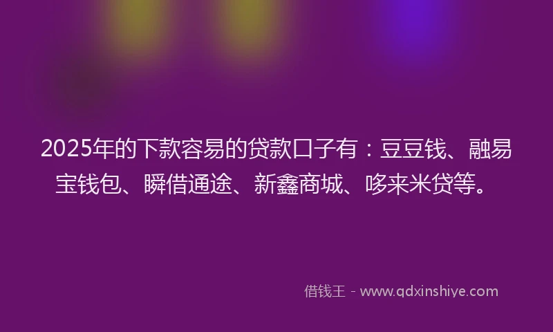 2025年的下款容易的贷款口子有：豆豆钱、融易宝钱包、瞬借通途、新鑫商城、哆来米贷等。