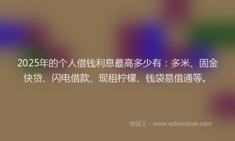 2025年的个人借钱利息最高多少有：多米、固金快贷、闪电借款、现租柠檬、钱袋易借通等。