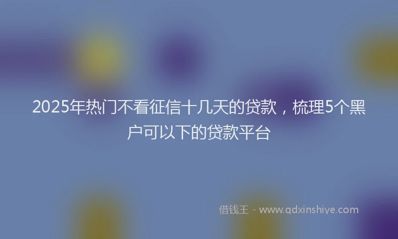 2025年热门不看征信十几天的贷款，梳理5个黑户可以下的贷款平台