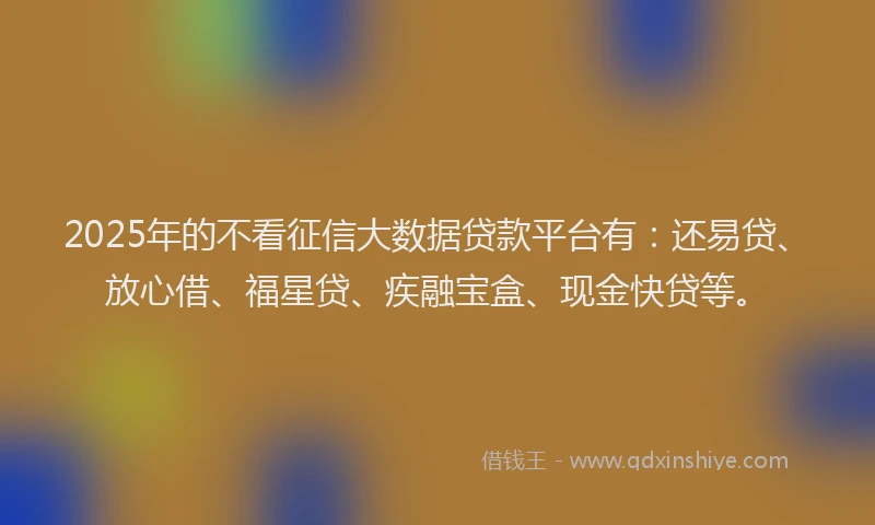 2025年的不看征信大数据贷款平台有：还易贷、放心借、福星贷、疾融宝盒、现金快贷等。