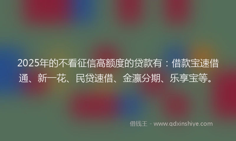 2025年的不看征信高额度的贷款有：借款宝速借通、新一花、民贷速借、金瀛分期、乐享宝等。
