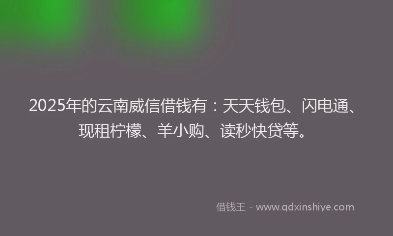 2025年的云南威信借钱有：天天钱包、闪电通、现租柠檬、羊小购、读秒快贷等。