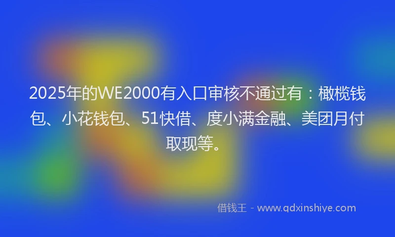 2025年的WE2000有入口审核不通过有：橄榄钱包、小花钱包、51快借、度小满金融、美团月付取现等。
